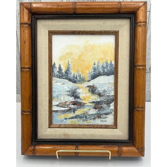 Vintage Artist Signed Painting Annette Perone Leiber Mountain Lake Framed - Picture 1 of 6